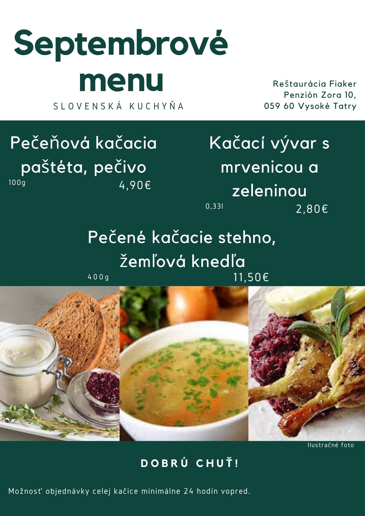 Septembrové menu Reštaurácia Vysoké Tatry Tatranská Lomnica